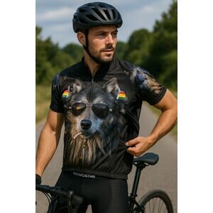 Weimostar Men’s Cycling Jersey M Rasta Dog DJ Wolf Graphic Short Sleeve Shirt